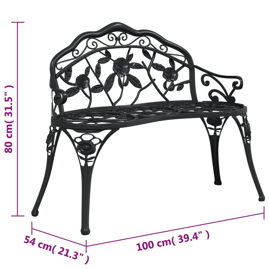 vidaXL Garden Bench 100 cm Cast Aluminium Black
