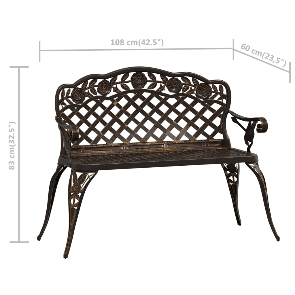vidaXL Garden Bench 108 cm Cast Aluminium Bronze - Brown