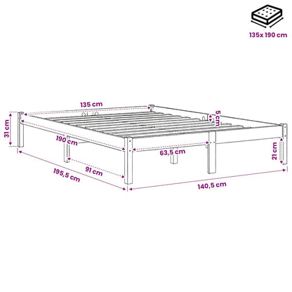 vidaXL Bed Frame without Mattress Solid Wood Double - Brown - 195.5 x 140.5 x 31 cm - 64838