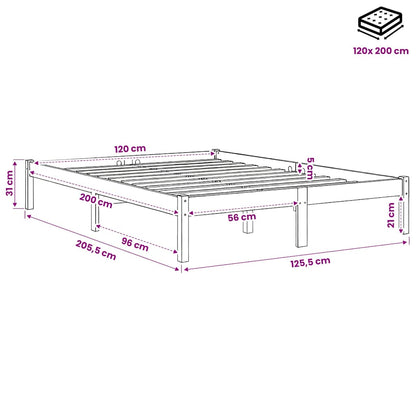 vidaXL Bed Frame without Mattress Solid Wood 120x200 cm - Brown - 205.5 x 125.5 x 31 cm - 64850