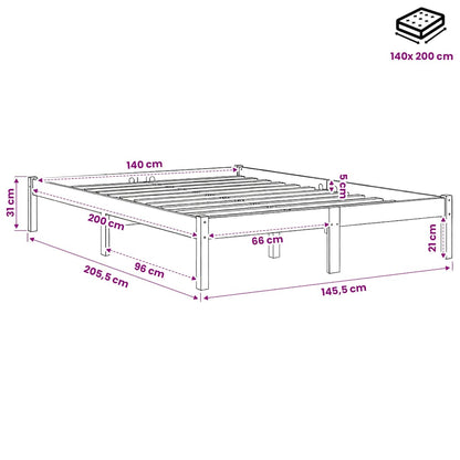vidaXL Bed Frame without Mattress Solid Wood 140x200 cm - Brown - 205.5 x 145.5 x 31 cm - 64859
