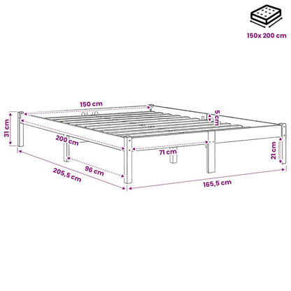vidaXL Bed Frame without Mattress Solid Wood King Size - Brown - 205.5 x 155.5 x 31 cm
