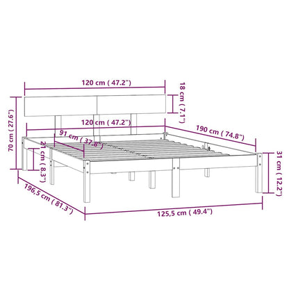 vidaXL Bed Frame without Mattress Solid Wood Small Double - Brown - 196.5 x 125.5 x 70 cm