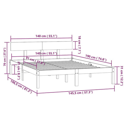 vidaXL Bed Frame without Mattress Solid Wood 140x190 cm - Brown - 196.5 x 145.5 x 70 cm