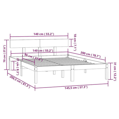 vidaXL Bed Frame without Mattress Solid Wood 140x200 cm - Brown - 206.5 x 145.5 x 70 cm