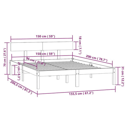 vidaXL Bed Frame without Mattress Solid Wood Pine King Size - Brown - 206.5 x 155.5 x 70 cm