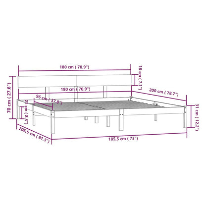 vidaXL Bed Frame without Mattress Solid Wood Super King - Brown - 206.5 x 185.5 x 70 cm