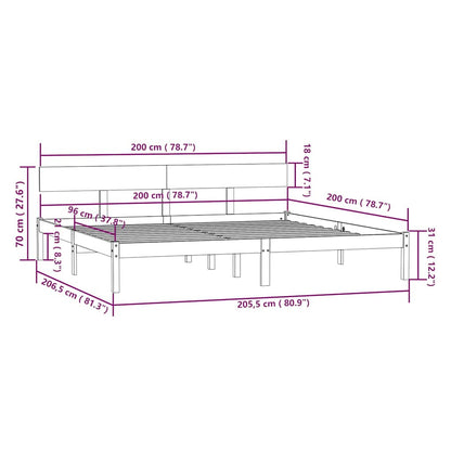 vidaXL Bed Frame without Mattress Solid Wood 200x200 cm - Brown - 206.5 x 205.5 x 70 cm
