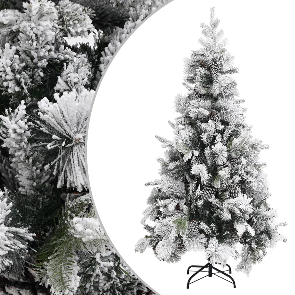 vidaXL Christmas Tree with Flocked Snow&Cones 225 cm PVC&PE - Green - 225 x 110 cm
