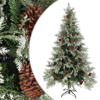 vidaXL Christmas Tree with Pine Cones Green and White 195 cm PVC&PE - 195 x 105 cm