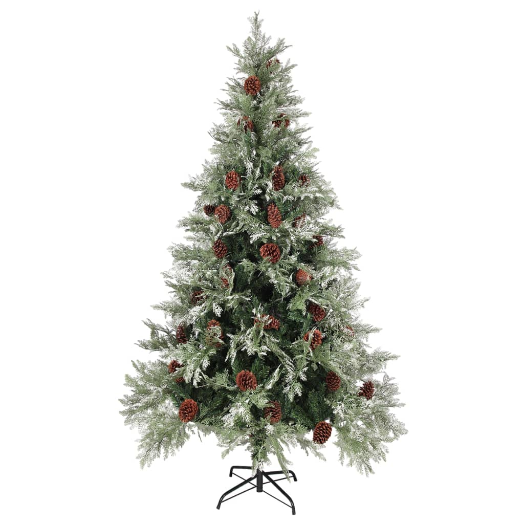 vidaXL Christmas Tree with Pine Cones Green and White 195 cm PVC&PE - 195 x 105 cm