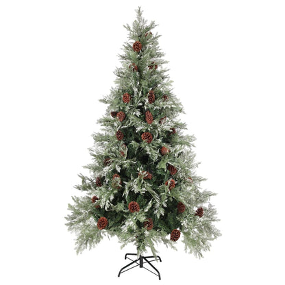 vidaXL Christmas Tree with Pine Cones Green and White 195 cm PVC&PE - 195 x 105 cm