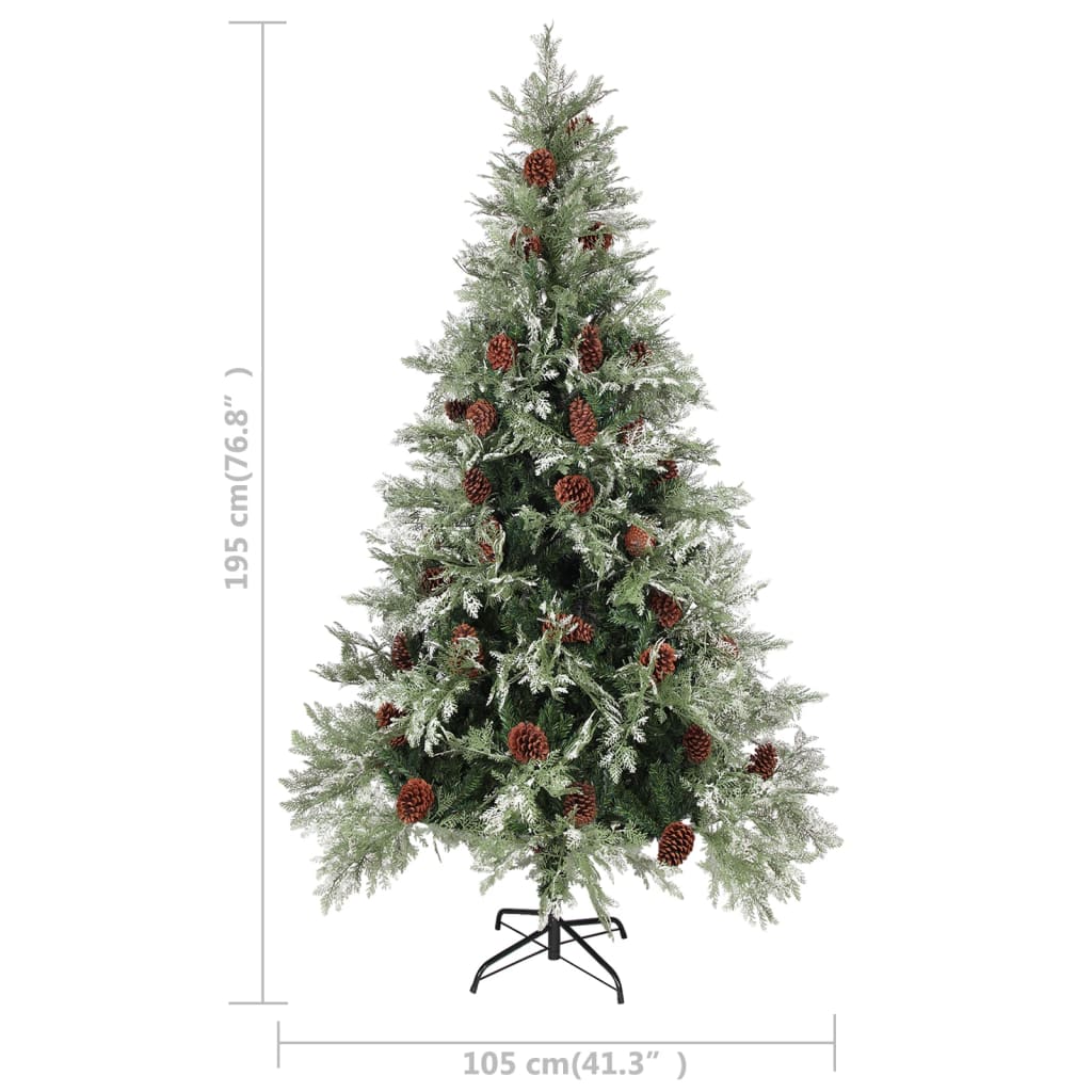vidaXL Christmas Tree with Pine Cones Green and White 195 cm PVC&PE - 195 x 105 cm