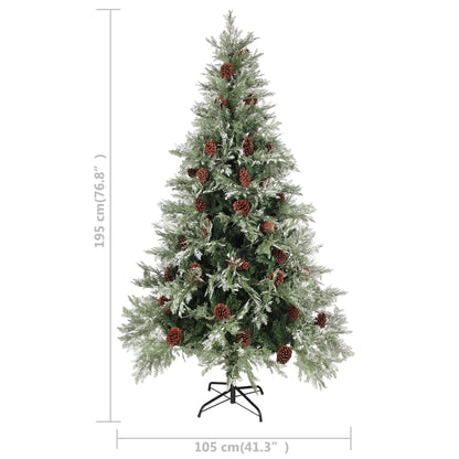 vidaXL Christmas Tree with Pine Cones Green and White 195 cm PVC&PE - 195 x 105 cm