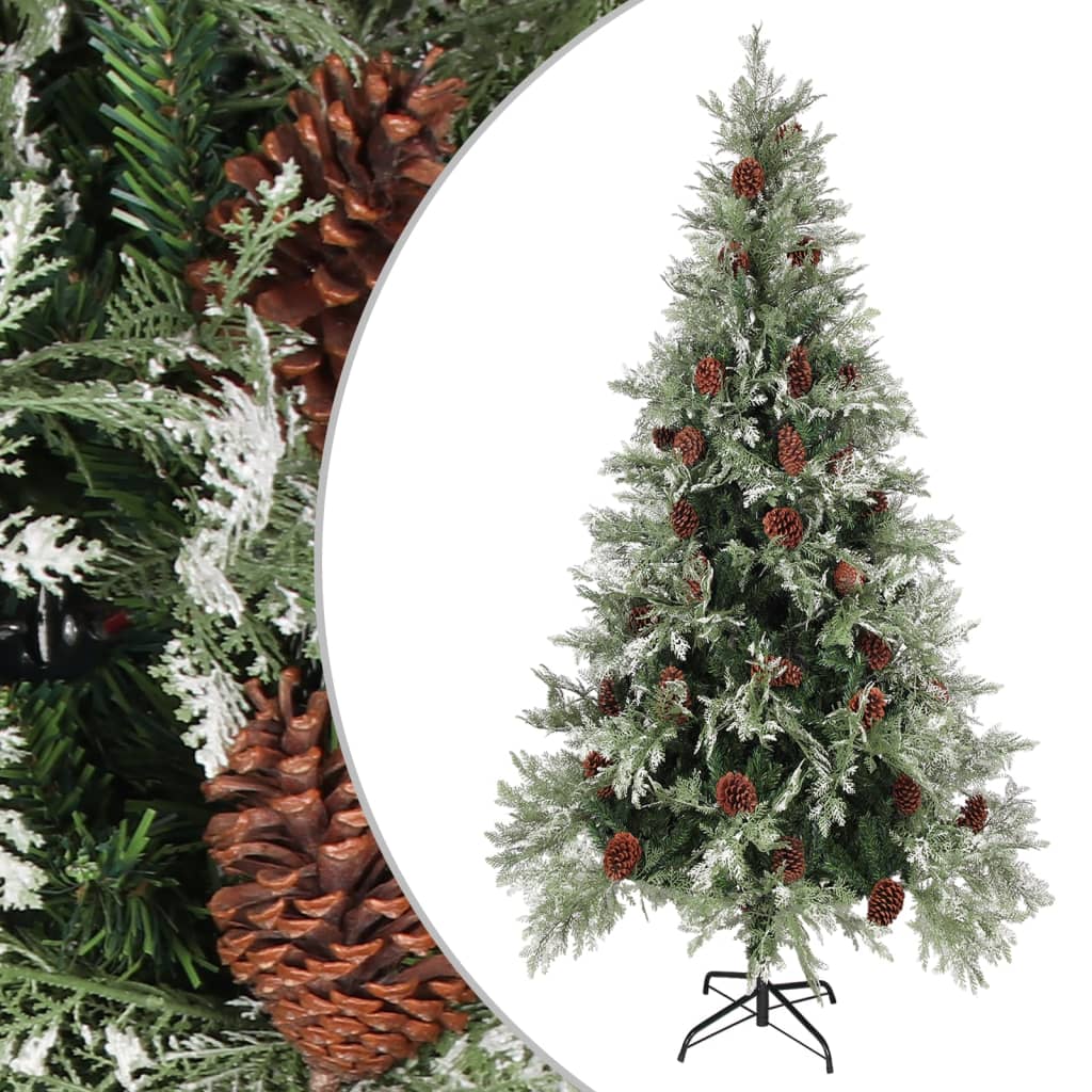 vidaXL Christmas Tree with Pine Cones Green and White 225 cm PVC&PE - 225 x 120 cm