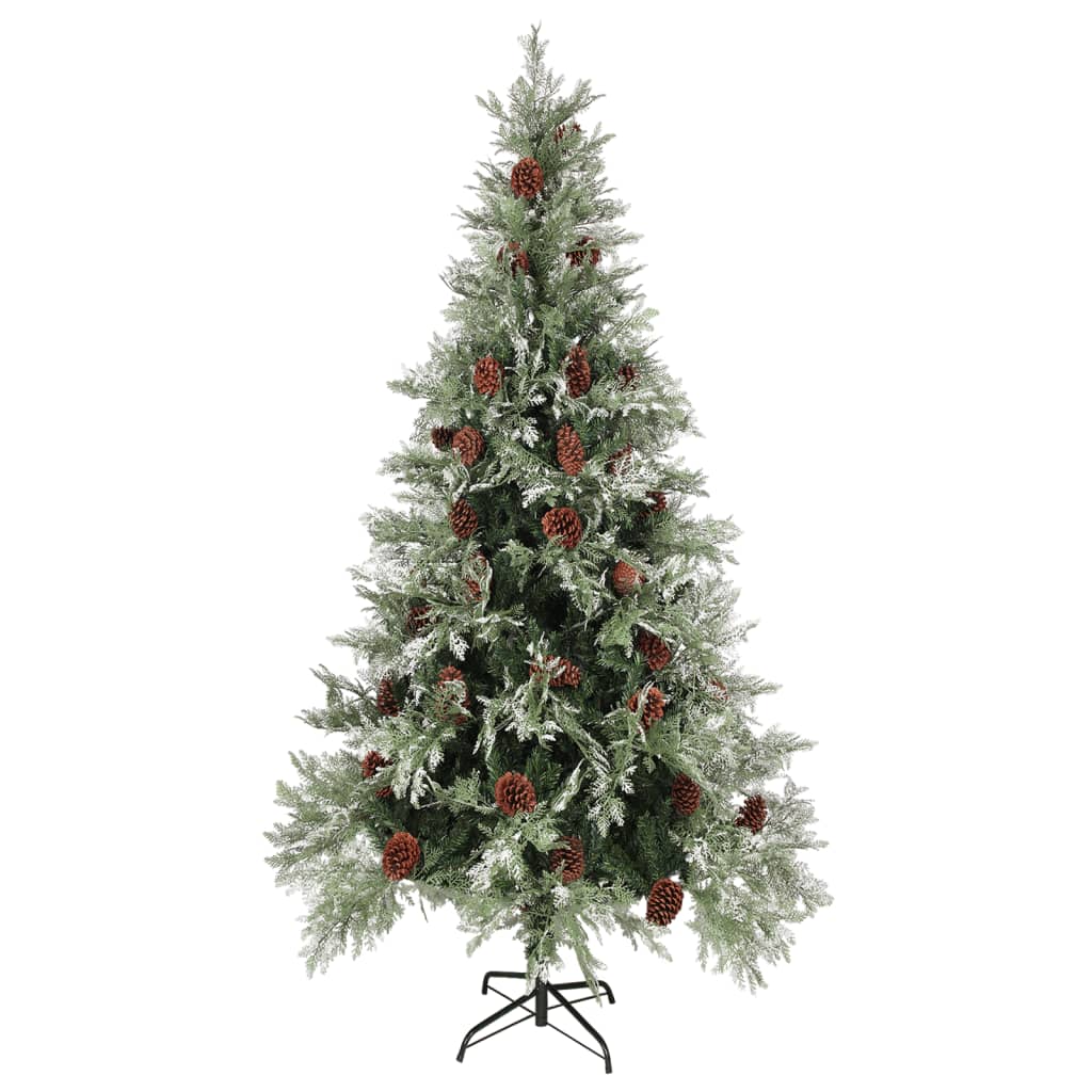 vidaXL Christmas Tree with Pine Cones Green and White 225 cm PVC&PE - 225 x 120 cm