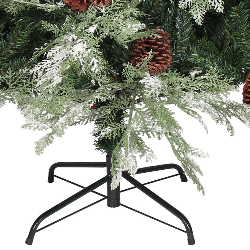vidaXL Christmas Tree with Pine Cones Green and White 225 cm PVC&PE - 225 x 120 cm