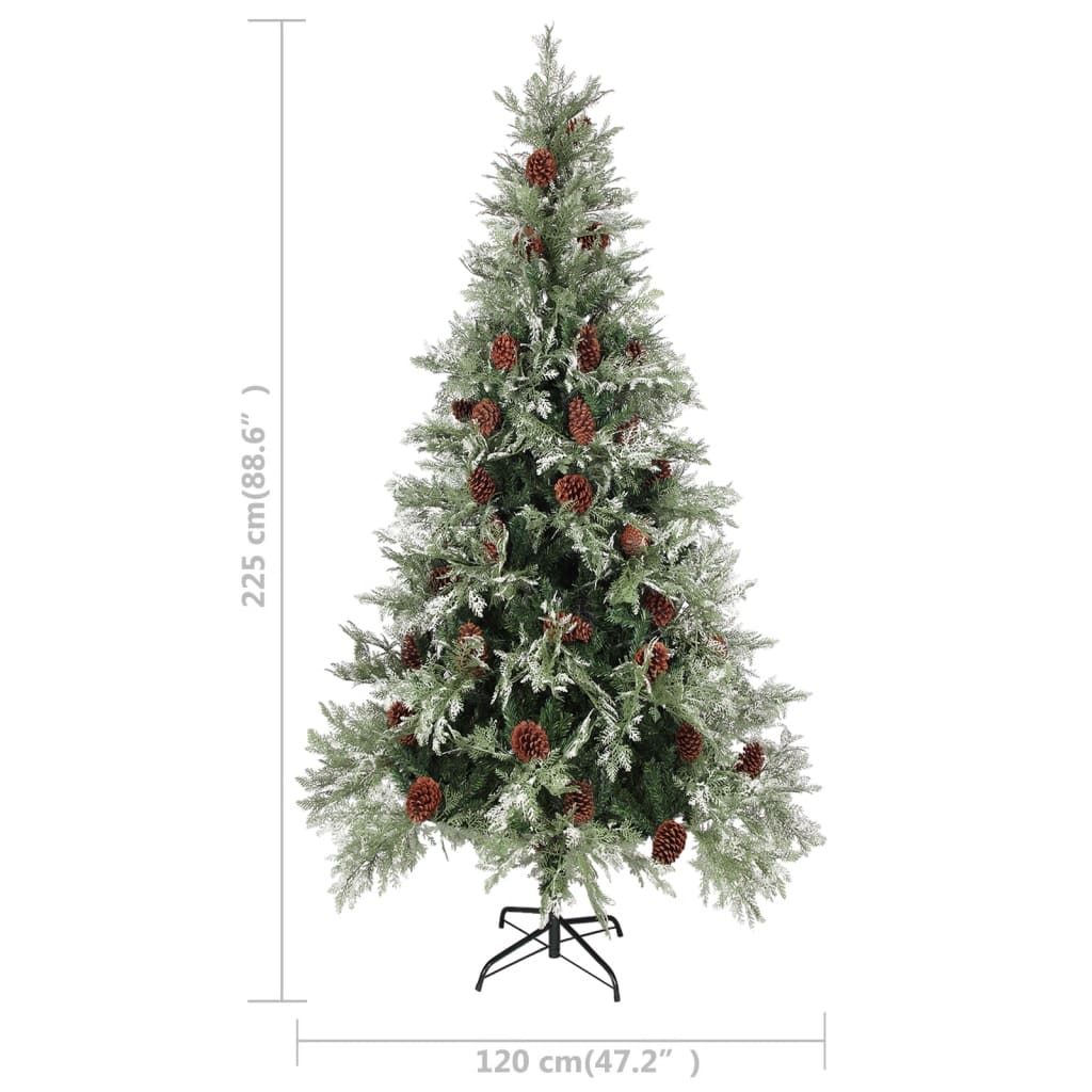 vidaXL Christmas Tree with Pine Cones Green and White 225 cm PVC&PE - 225 x 120 cm
