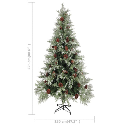 vidaXL Christmas Tree with Pine Cones Green and White 225 cm PVC&PE - 225 x 120 cm