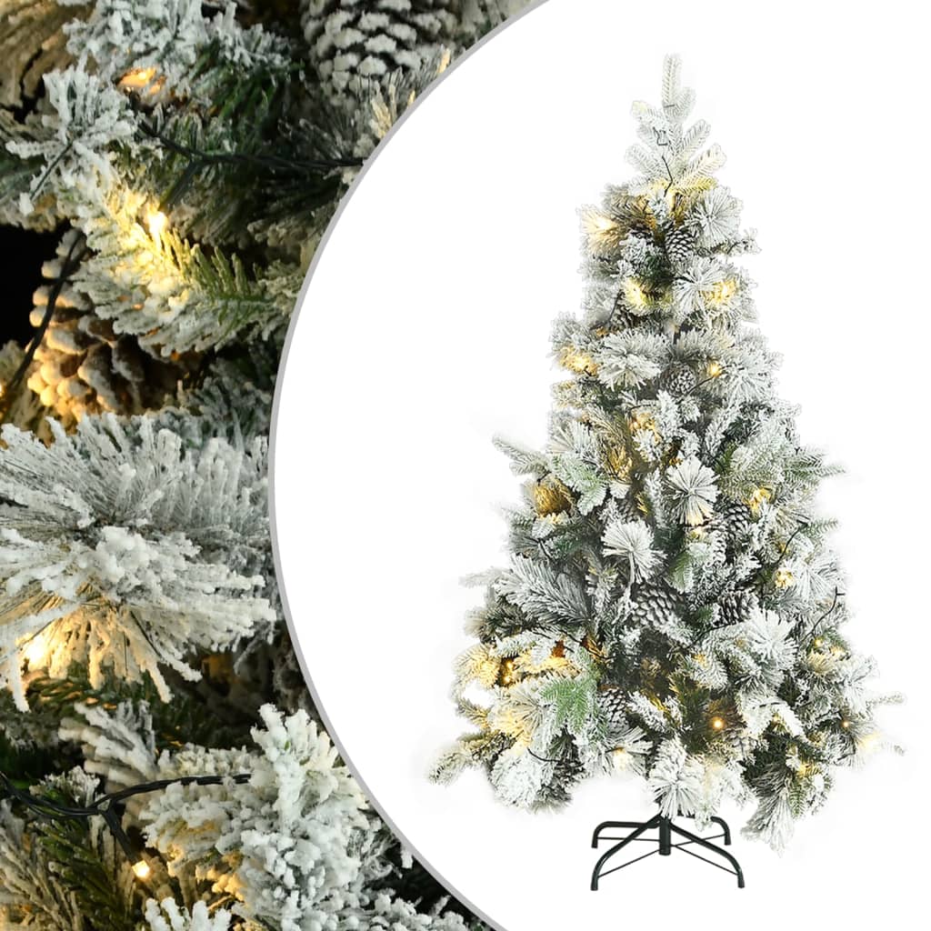 vidaXL Pre-lit Christmas Tree with Flocked Snow&Cones 195 cm PVC&PE - Green - 195 x 95 cm
