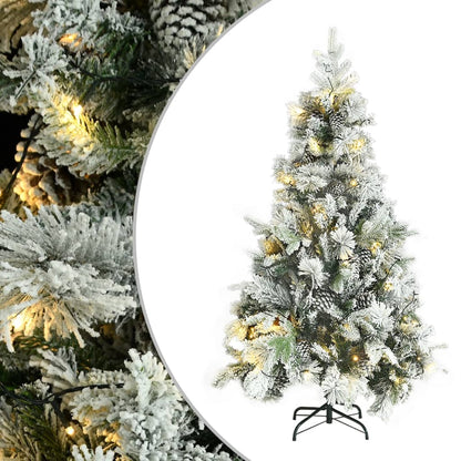 vidaXL Pre-lit Christmas Tree with Flocked Snow&Cones 195 cm PVC&PE - Green - 195 x 95 cm