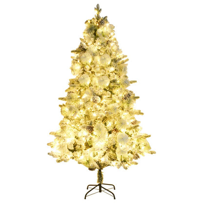 vidaXL Pre-lit Christmas Tree with Flocked Snow&Cones 195 cm PVC&PE - Green - 195 x 95 cm