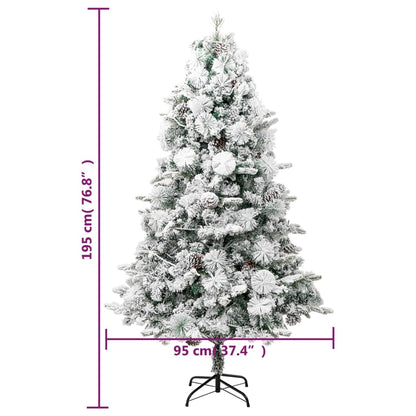 vidaXL Pre-lit Christmas Tree with Flocked Snow&Cones 195 cm PVC&PE - Green - 195 x 95 cm