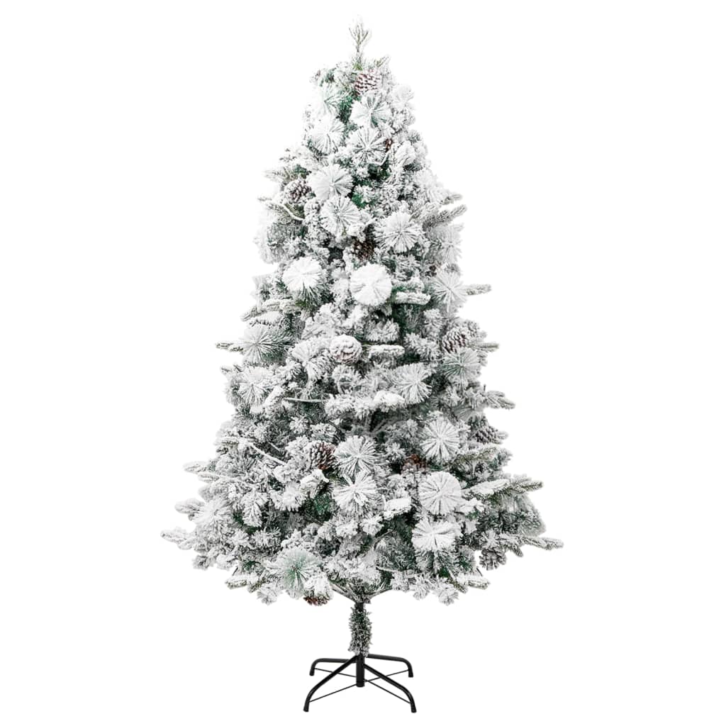 vidaXL Pre-lit Christmas Tree with Flocked Snow&Cones 195 cm PVC&PE - Green - 195 x 95 cm