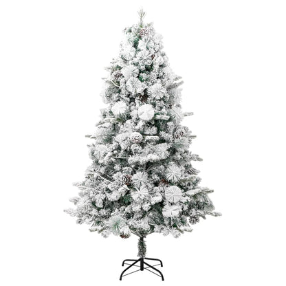 vidaXL Pre-lit Christmas Tree with Flocked Snow&Cones 195 cm PVC&PE - Green - 195 x 95 cm