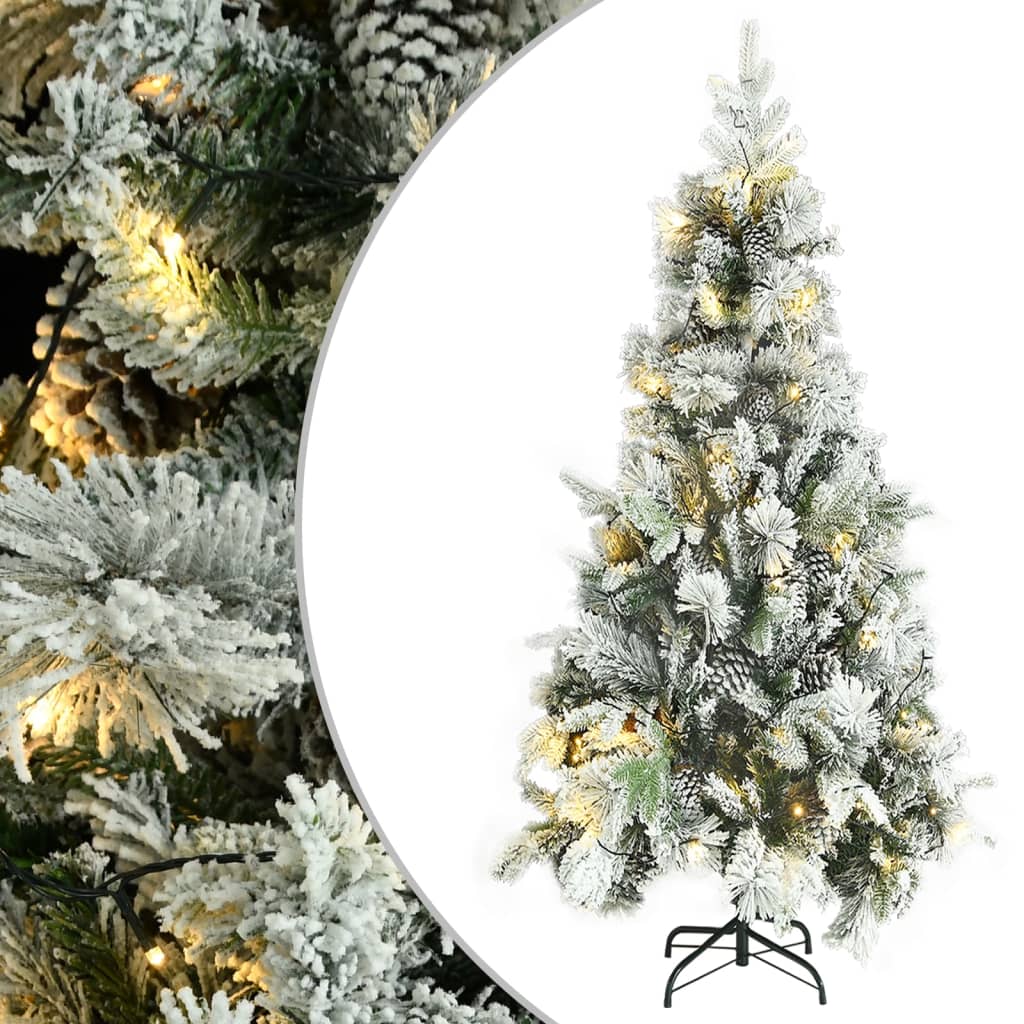 vidaXL Pre-lit Christmas Tree with Flocked Snow&Cones 225 cm PVC&PE - Green - 225 x 110 cm