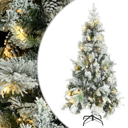 vidaXL Pre-lit Christmas Tree with Flocked Snow&Cones 225 cm PVC&PE - Green - 225 x 110 cm