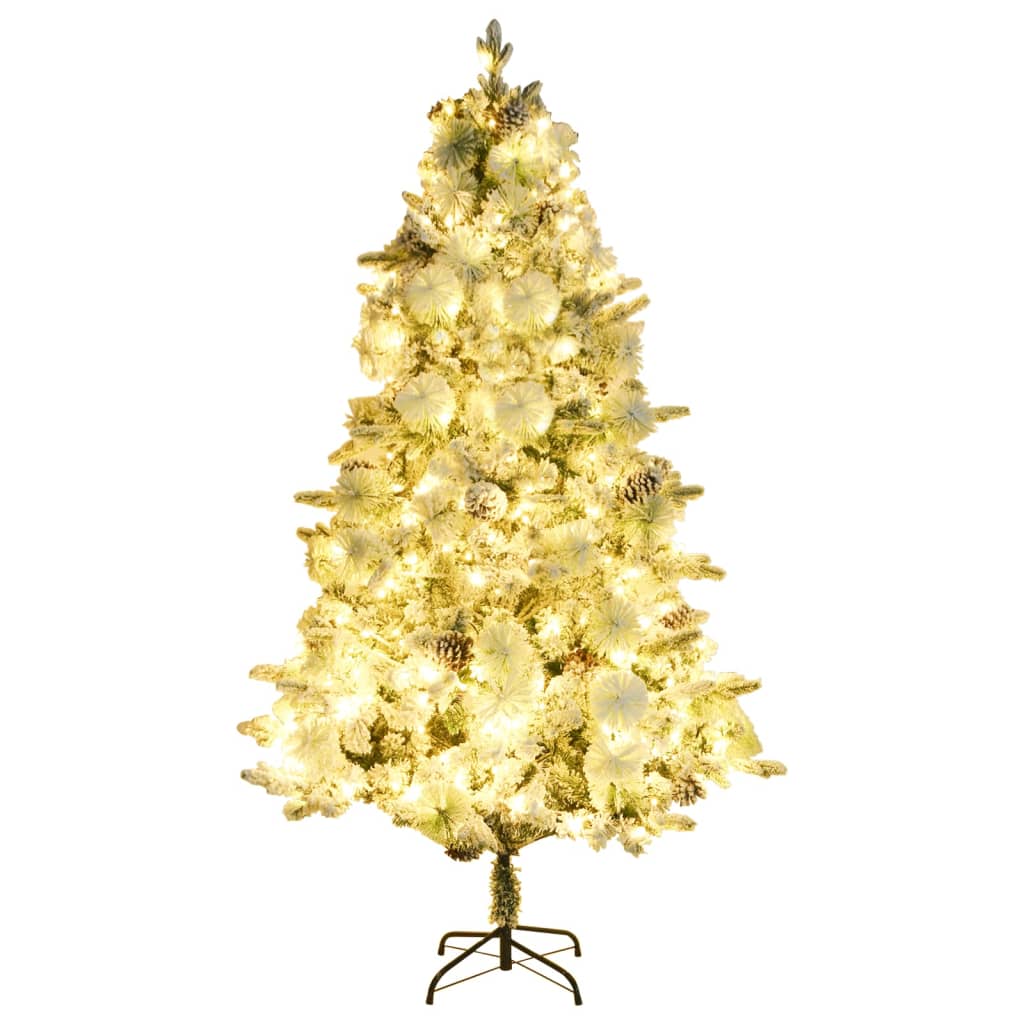 vidaXL Pre-lit Christmas Tree with Flocked Snow&Cones 225 cm PVC&PE - Green - 225 x 110 cm