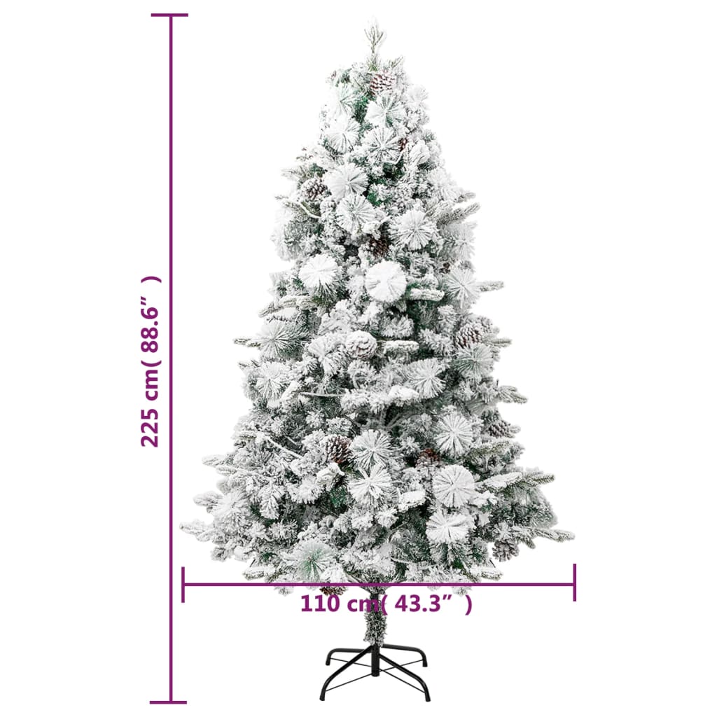vidaXL Pre-lit Christmas Tree with Flocked Snow&Cones 225 cm PVC&PE - Green - 225 x 110 cm