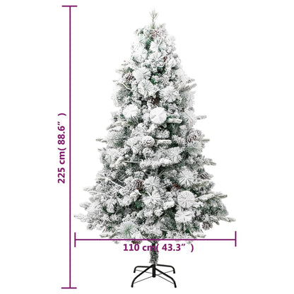 vidaXL Pre-lit Christmas Tree with Flocked Snow&Cones 225 cm PVC&PE - Green - 225 x 110 cm
