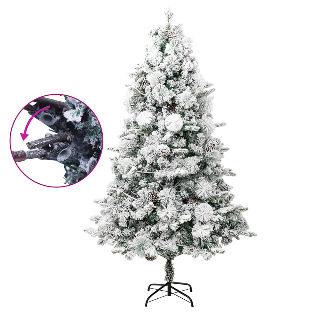 vidaXL Pre-lit Christmas Tree with Flocked Snow&Cones 225 cm PVC&PE - Green - 225 x 110 cm