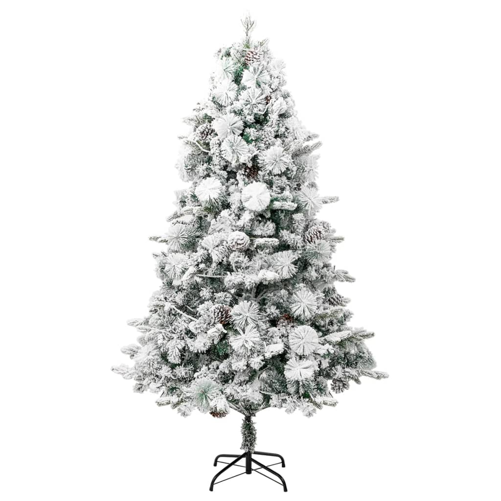 vidaXL Pre-lit Christmas Tree with Flocked Snow&Cones 225 cm PVC&PE - Green - 225 x 110 cm