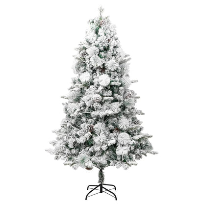 vidaXL Pre-lit Christmas Tree with Flocked Snow&Cones 225 cm PVC&PE - Green - 225 x 110 cm
