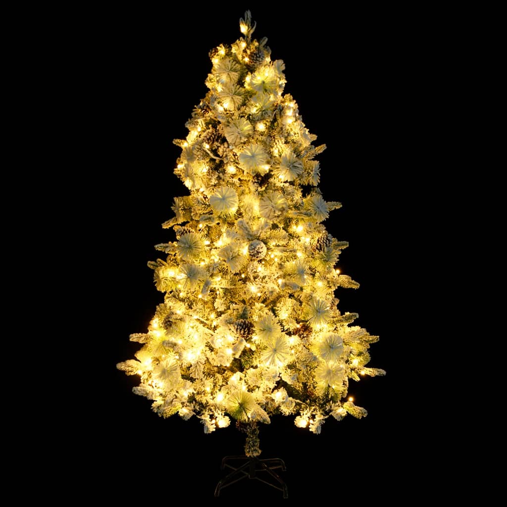 vidaXL Pre-lit Christmas Tree with Flocked Snow&Cones 225 cm PVC&PE - Green - 225 x 110 cm