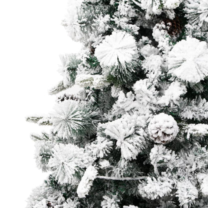 vidaXL Pre-lit Christmas Tree with Flocked Snow&Cones 225 cm PVC&PE - Green - 225 x 110 cm