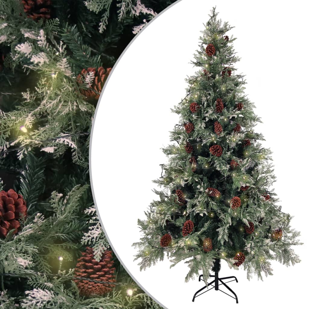 vidaXL Pre-lit Christmas Tree with Pine Cones Green&White 195 cm PVC&PE - 195 x 105 cm
