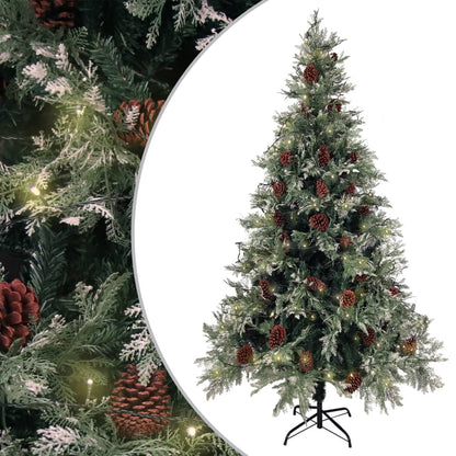 vidaXL Pre-lit Christmas Tree with Pine Cones Green&White 195 cm PVC&PE - 195 x 105 cm