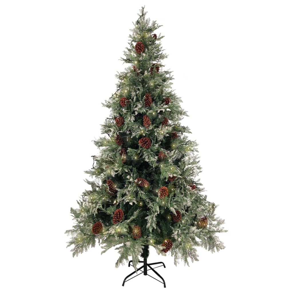 vidaXL Pre-lit Christmas Tree with Pine Cones Green&White 195 cm PVC&PE - 195 x 105 cm