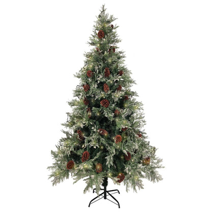 vidaXL Pre-lit Christmas Tree with Pine Cones Green&White 195 cm PVC&PE - 195 x 105 cm