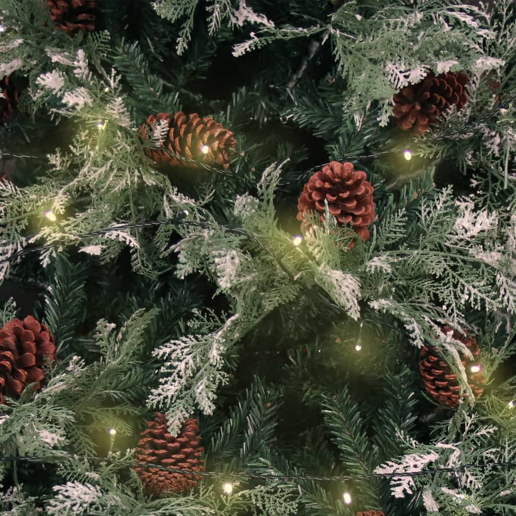vidaXL Pre-lit Christmas Tree with Pine Cones Green&White 195 cm PVC&PE - 195 x 105 cm