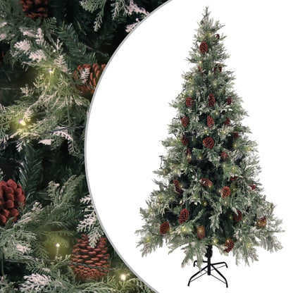 vidaXL Pre-lit Christmas Tree with Pine Cones Green&White 225 cm PVC&PE - 225 x 120 cm