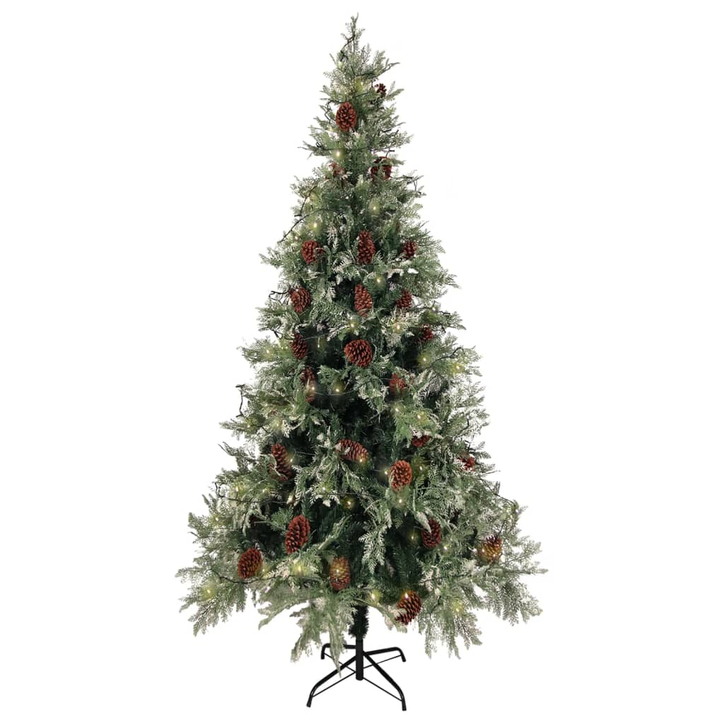 vidaXL Pre-lit Christmas Tree with Pine Cones Green&White 225 cm PVC&PE - 225 x 120 cm