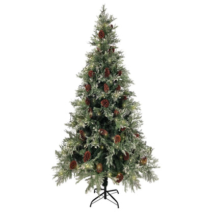 vidaXL Pre-lit Christmas Tree with Pine Cones Green&White 225 cm PVC&PE - 225 x 120 cm