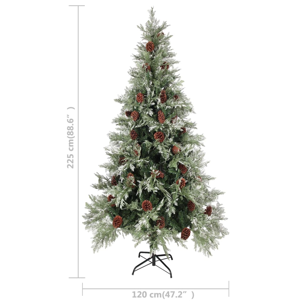 vidaXL Pre-lit Christmas Tree with Pine Cones Green&White 225 cm PVC&PE - 225 x 120 cm