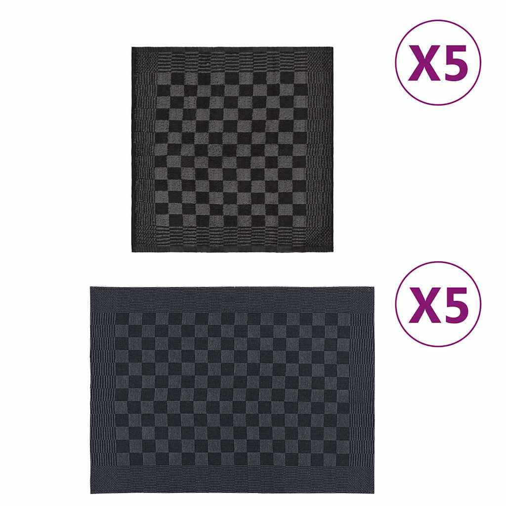 vidaXL 10 Piece Towel Set Black and Grey Cotton - Multicolour - 50 x 70 cm