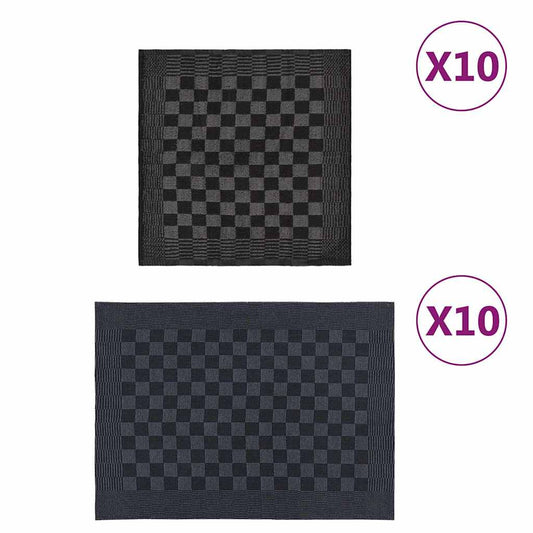 vidaXL 20 Piece Towel Set Black and Grey Cotton - Multicolour - 50 x 70 cm